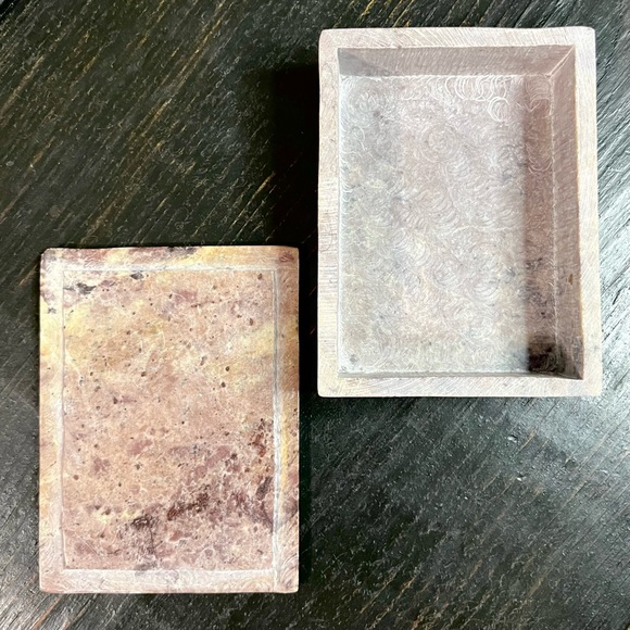 Set of 2 Vintage Inlay Marble  Oval Rectangular Trinket Boxes  Soap Stone - Picture 4 of 11